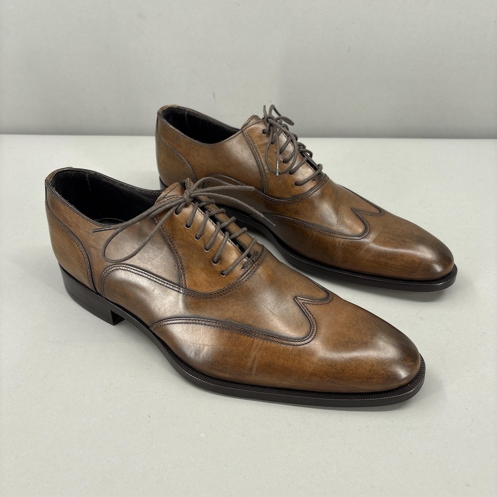Canali Shoes Mens 8.5 41.5 Brown Leather Wingtip Oxford Made Italy Dress NEW